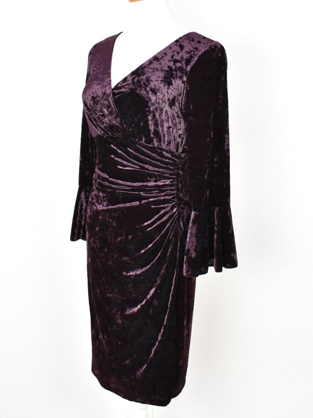 Lauren Ralph Lauren Velvet Faux Wrap Flutter Bell Sleeve Sheath Dress - 8 - Picture 7 of 10